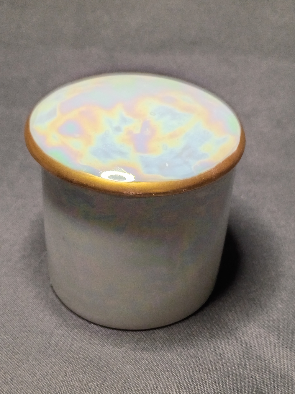 Noritake Iridescent White Ceramic Jar with Gold Rim